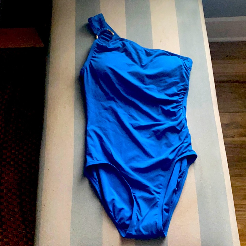 Michael Kors Blue One Strap One Piece Bathing Suit